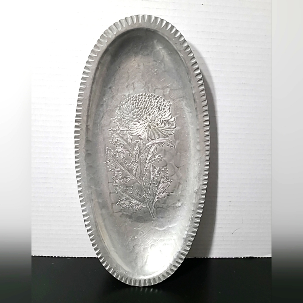 Vintage Trade Continental Mark Hand Wrought Oval Chrysanthemum Tray #5
